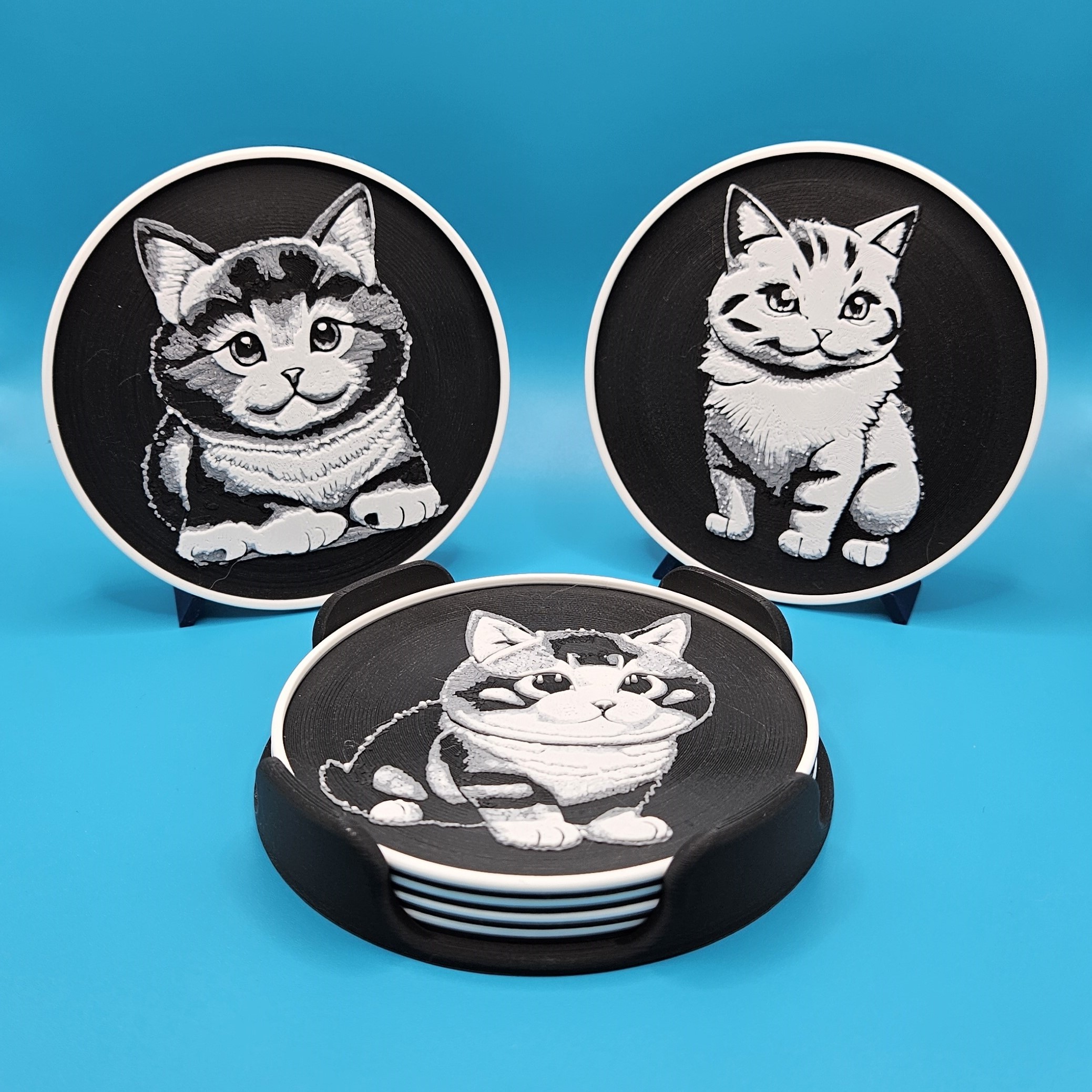 Cute Stylised Cat Coaster Set