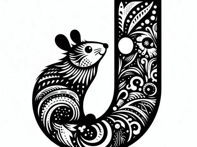 Decorative letter J with cute mouse (four colours)