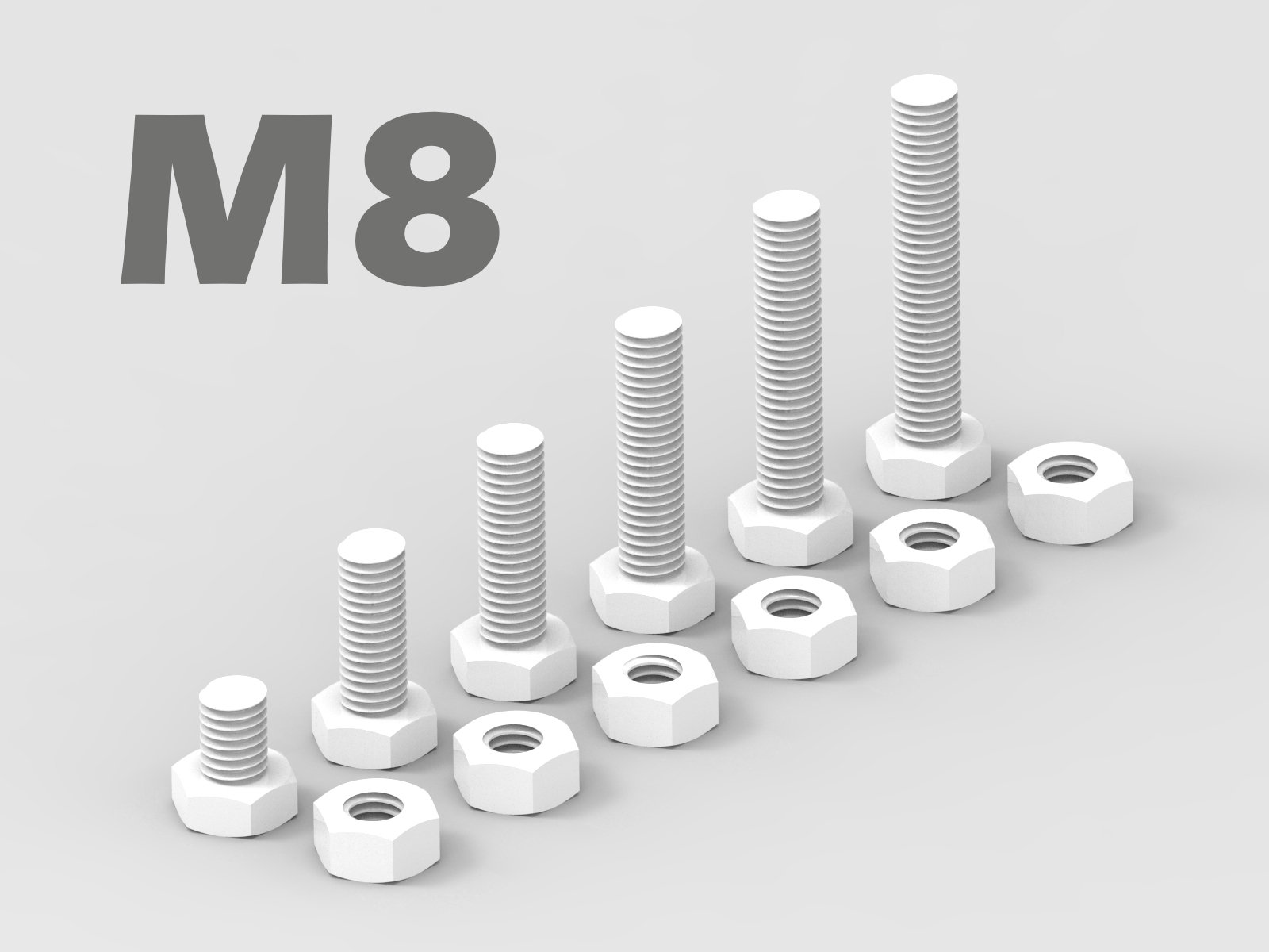 M8 Bolt and Nut - 6 variations