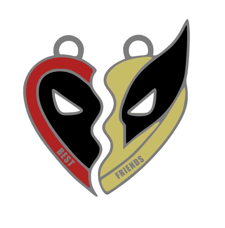 Deadpool Wolverine best friends keychain multicolor layered