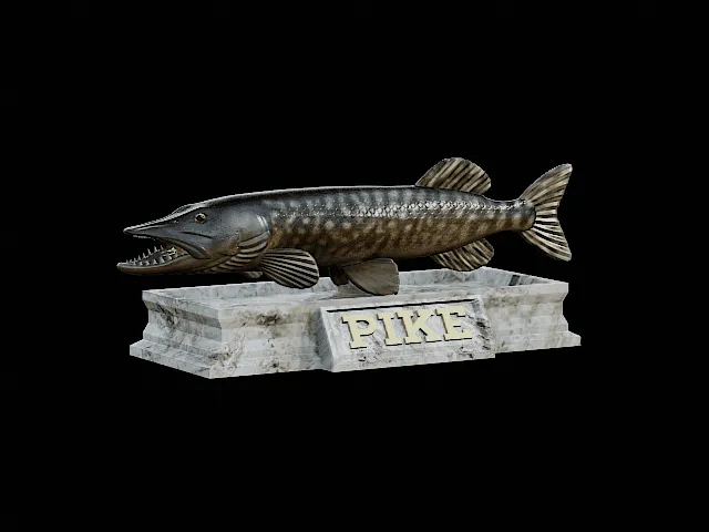 Northern Pike Open-Mouth Statue with Base – Design 4-1
