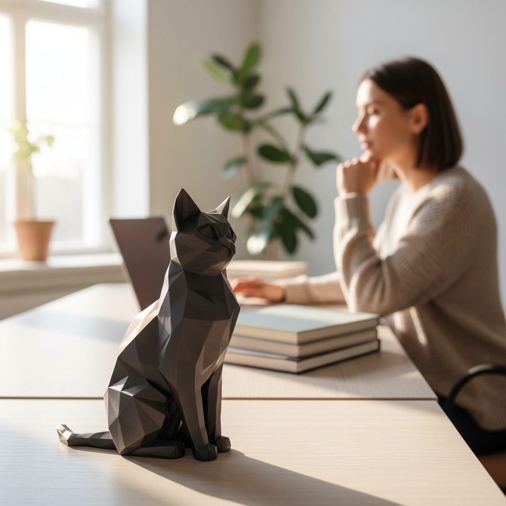 Sitting elegant low poly cat