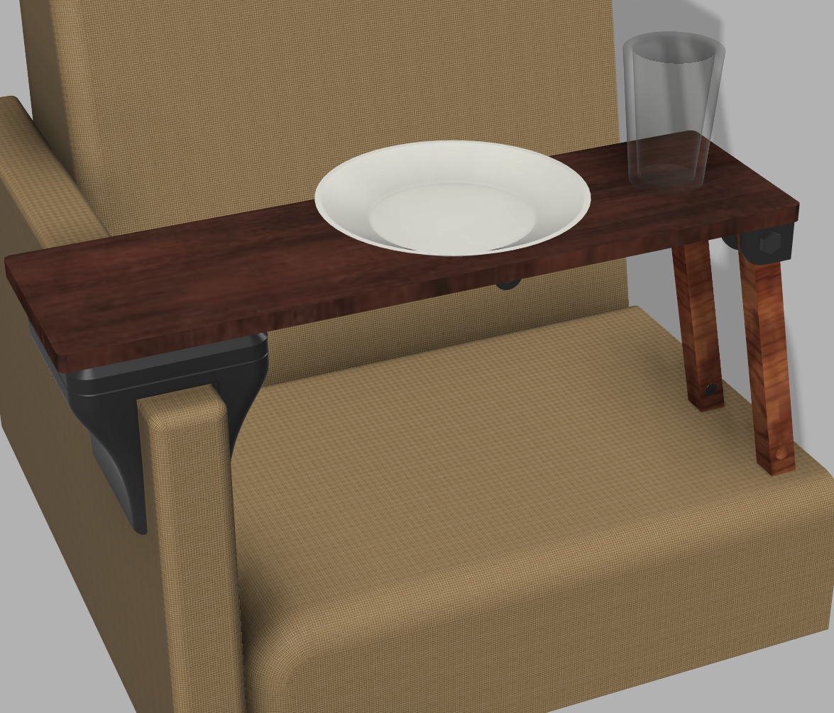 Swingable armrest table with legs