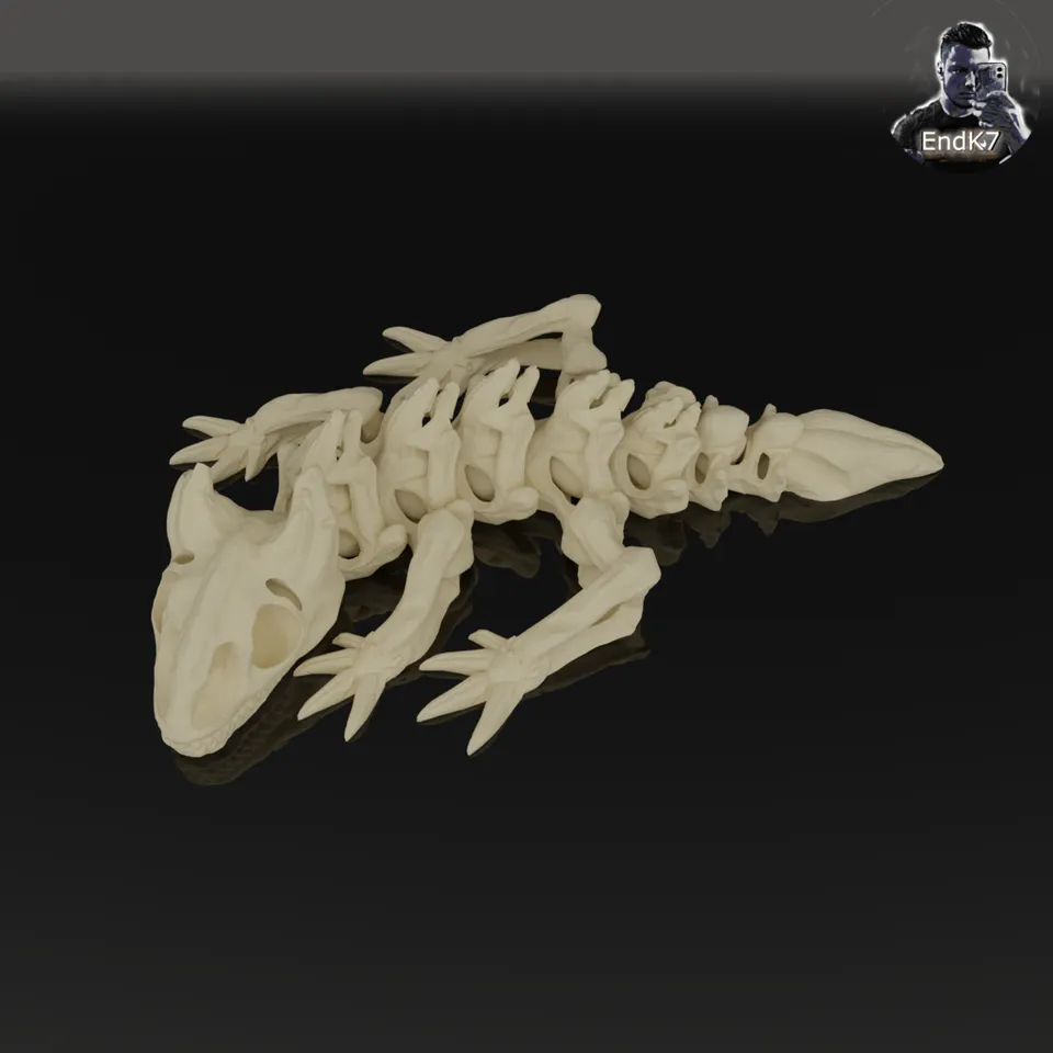 Skeleton Dragon Keychain - Articulated, Print in Place - No