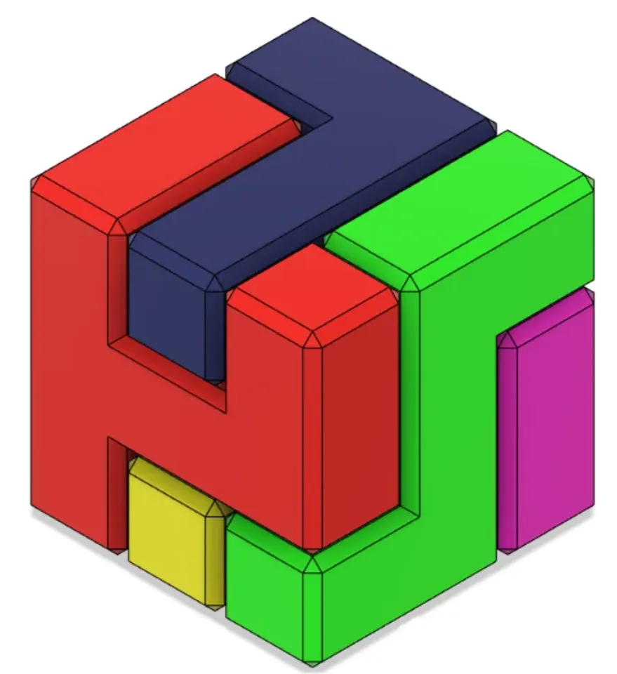 5 piece support free puzzle cube by CairdyMakes, Download free STL model