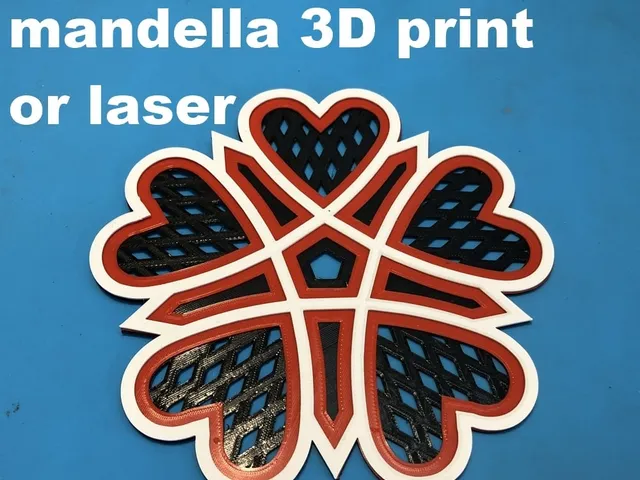 3 layer heart mandella for 3D printing or laser cutting.