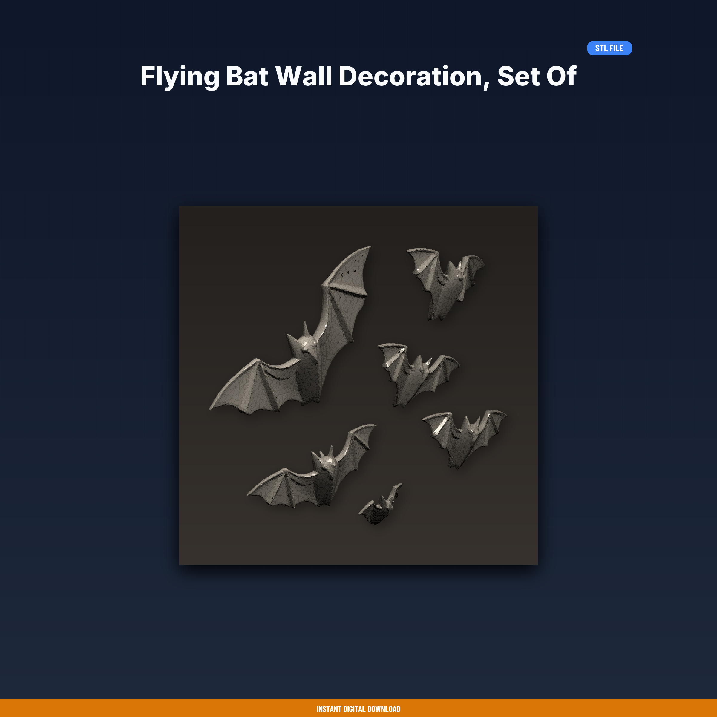 Flying Bat Wall Decoration, Set Of Bats, Various Sizes, Adhesive - 3D Printable STL File