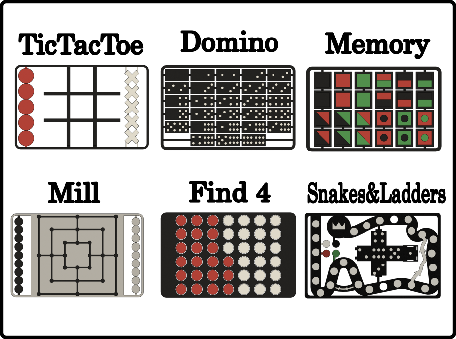 6 x board games (credit card-sized,  multicolor, single-use)