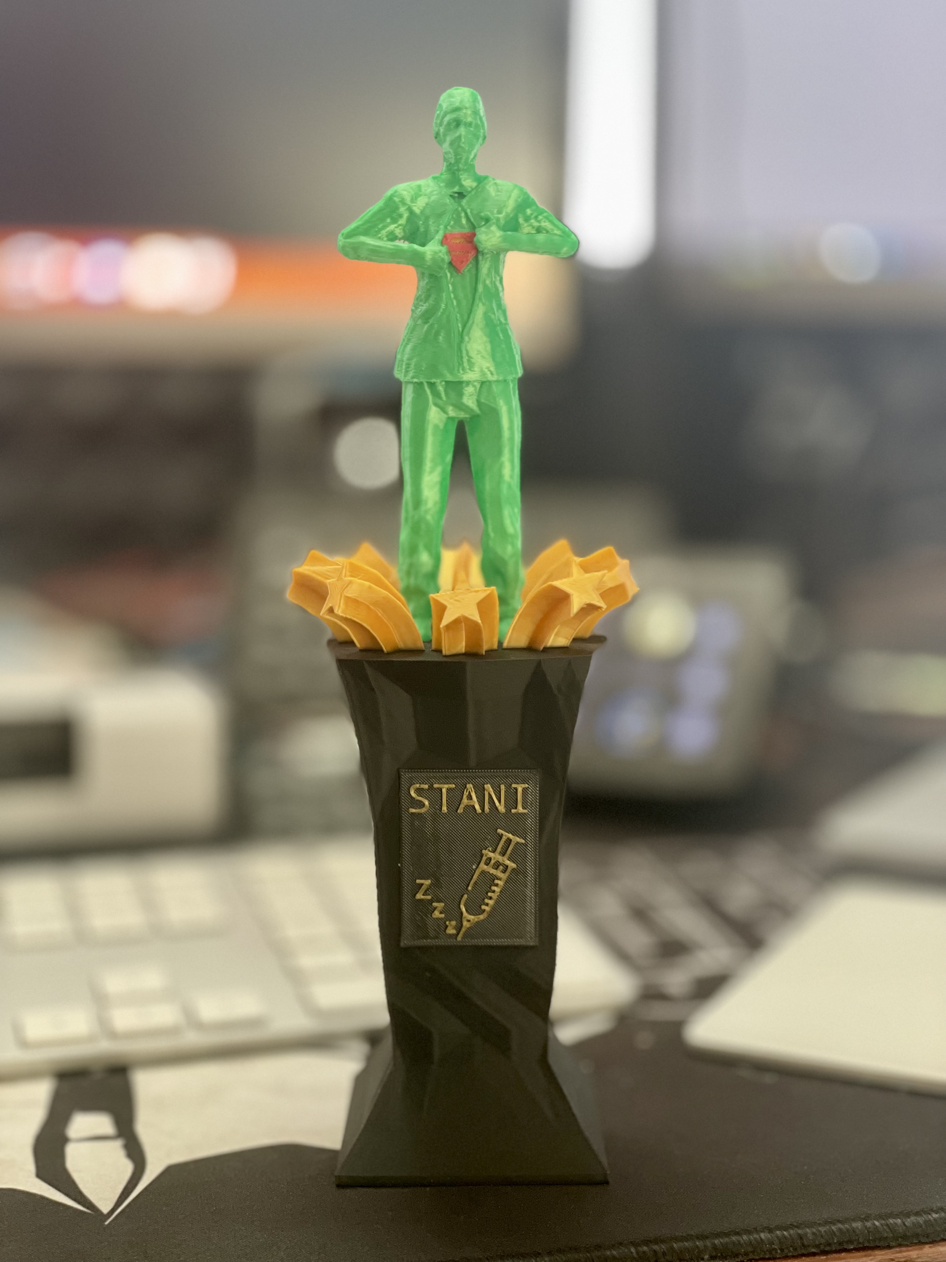 Star trophy with anesthetist superhero