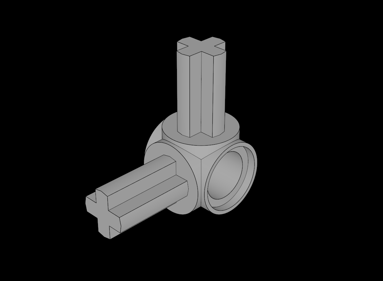 Lego Compatible (10197.dat) Technic Axle and Pin Connector Hub with 2 Axles at 90 Degrees