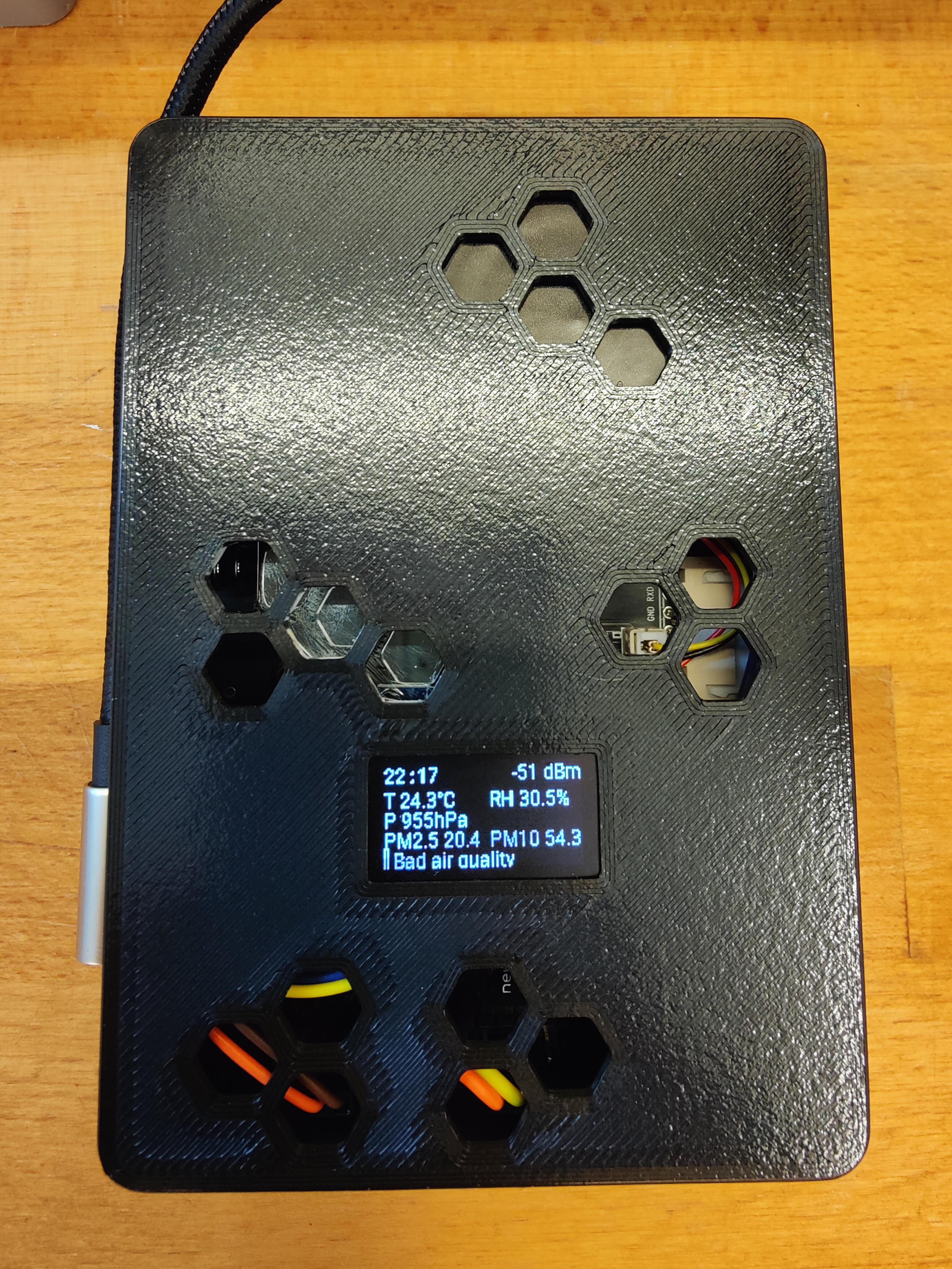 Indoor air quality monitor top cover with display cutout