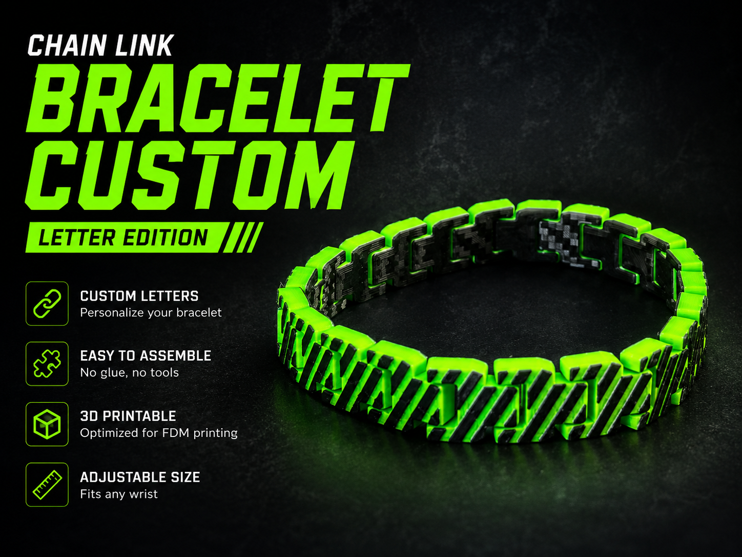 Chain Link Bracelet Remix – Custom Letter Edition with Line Design