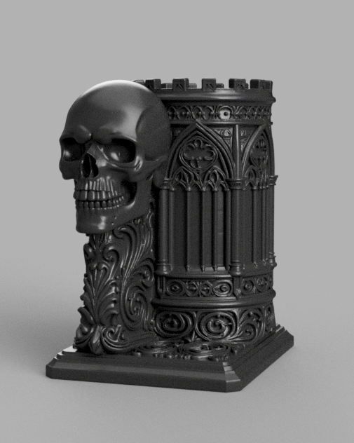 Gothic Skull Tower Pen Holder