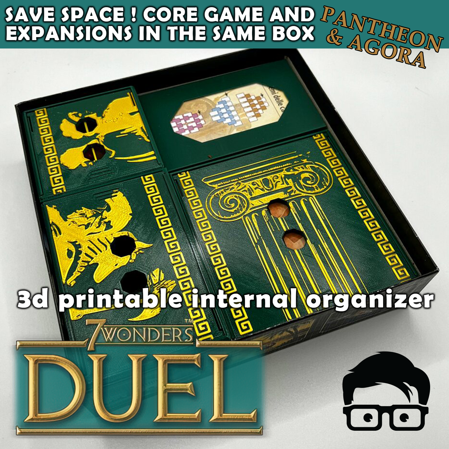 7 WONDERS DUEL AND EXPANSIONS (PANTHEON AND AGORA) 3D PRINTABLE INSERTS / INTERNAL ORGANIZER BY AM-MEDIA