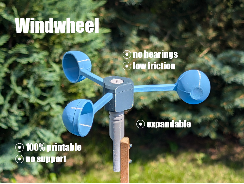 Windwheel - 100% printable - no support - no bearings - low friction - video