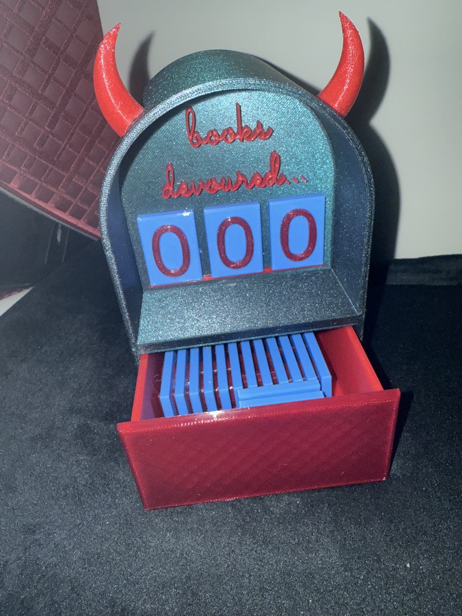 Book Counter (Magnetic Cabinet + Numbered Tiles, Multi-Color Friendly)