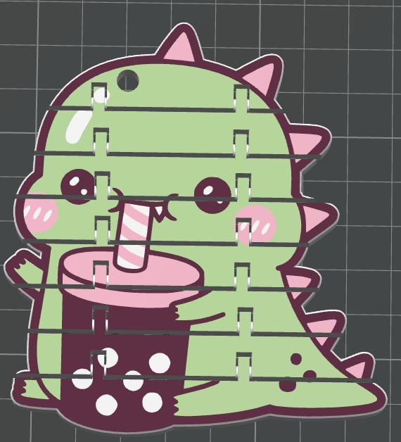 Cute flexi dino with bubletea keyachain double joint
