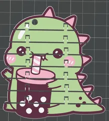 Cute flexi dino with bubletea keyachain double joint