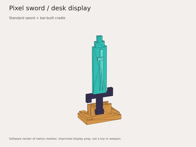 Customizable Pixel Sword Desk Display: Three Sizes and a Bar-Built Cradle
