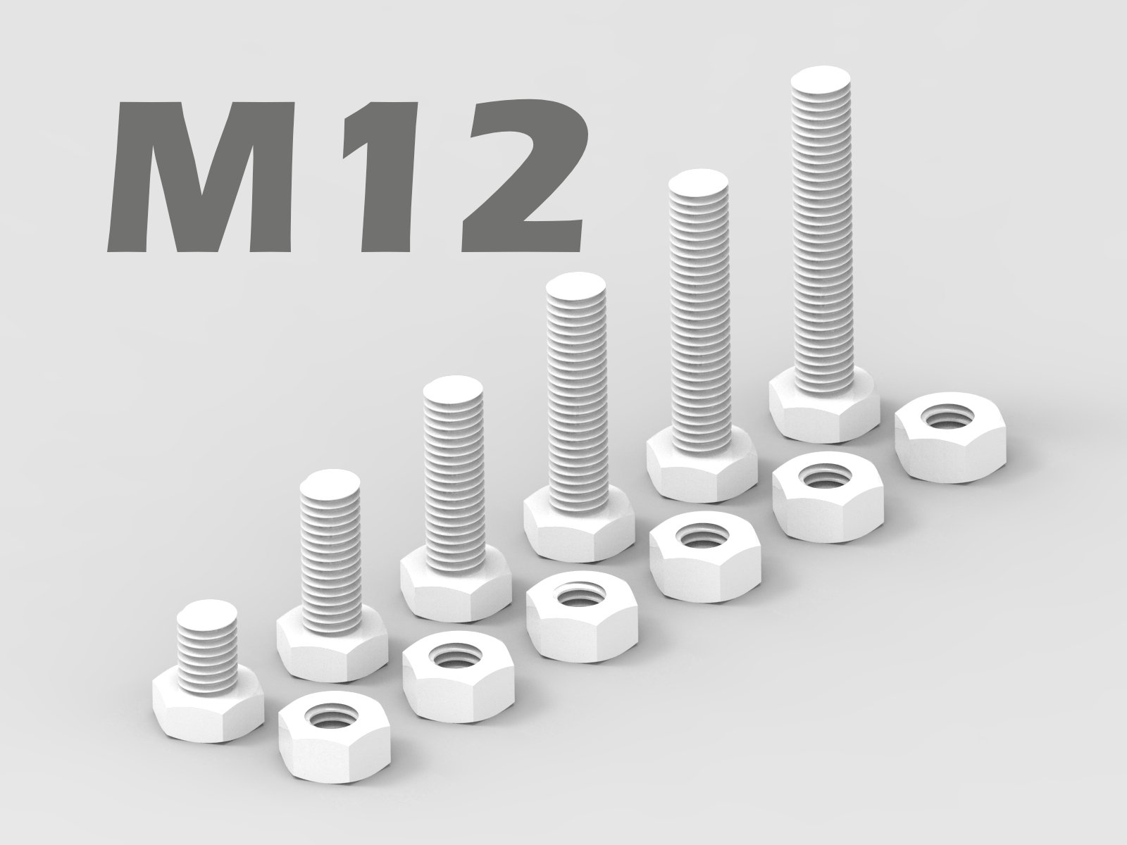M12 Bolt and Nut - 6 variations