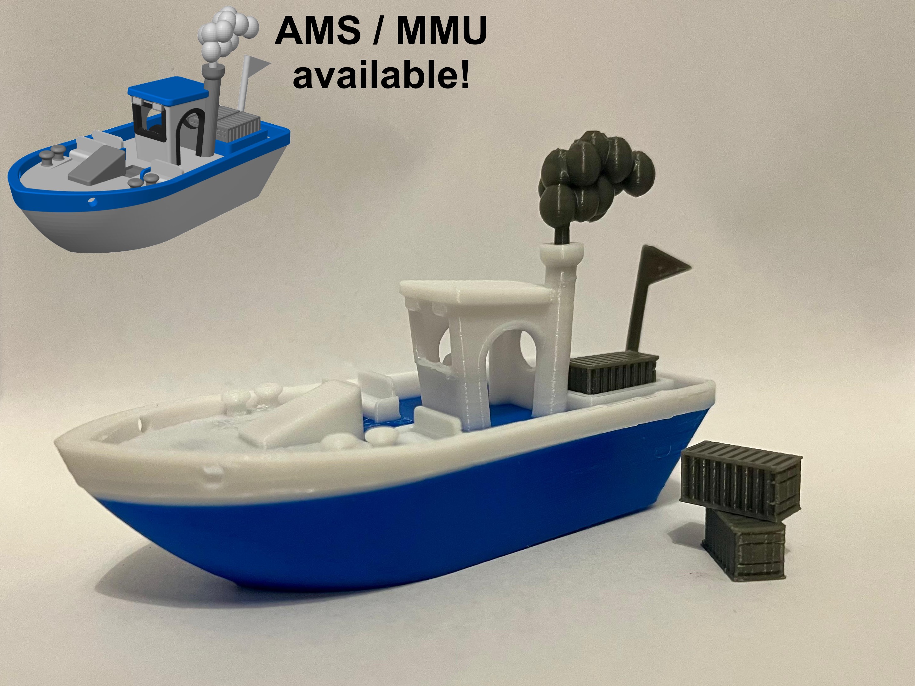 Stable floating Benchy with Cargo, Smoke and Flag (Multicolor Version)