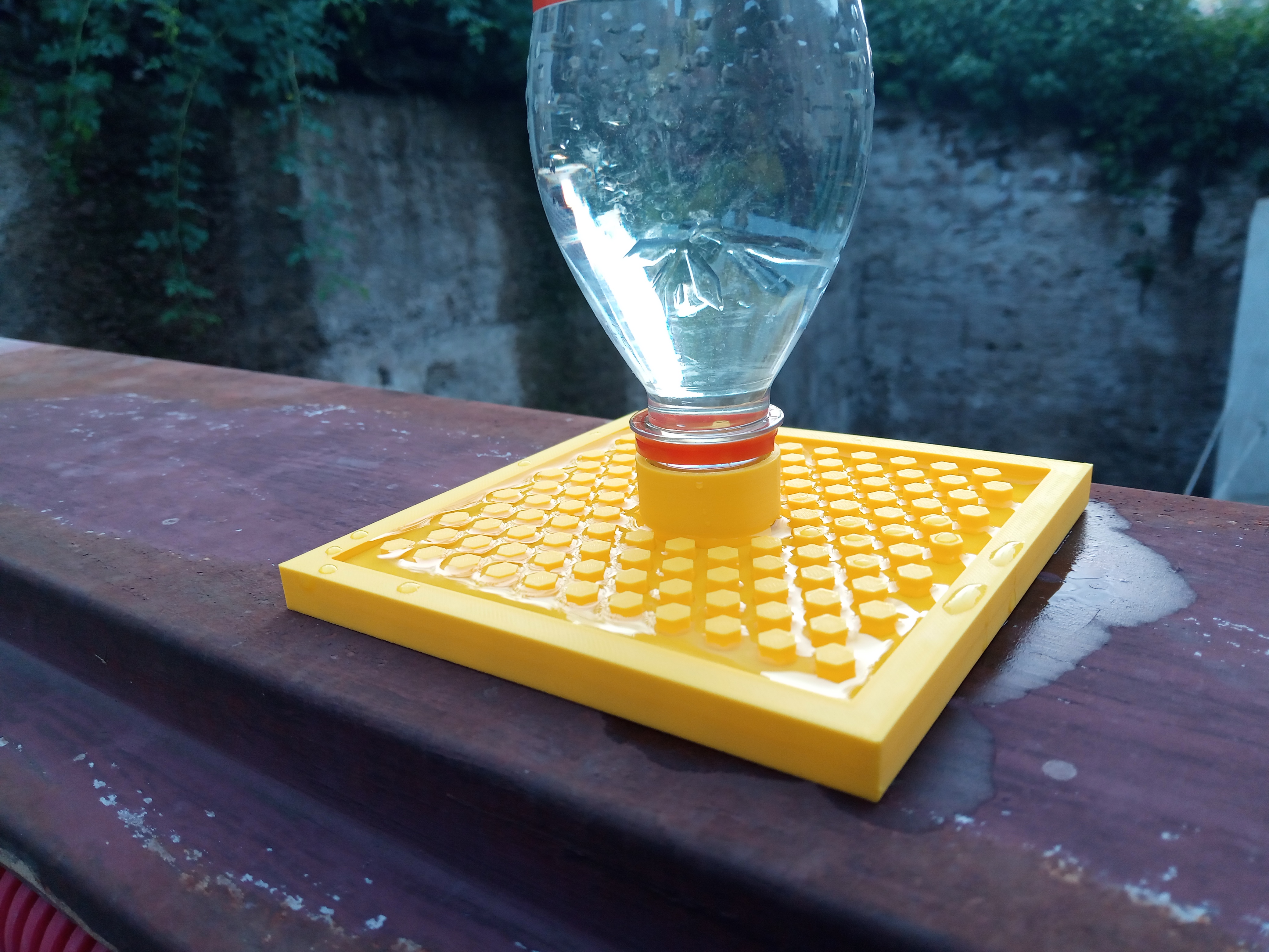Bees water platform to drink with bottle reservoir
