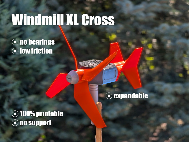 Windmill XL Cross- 100% printable - no support - no bearings - low friction - video