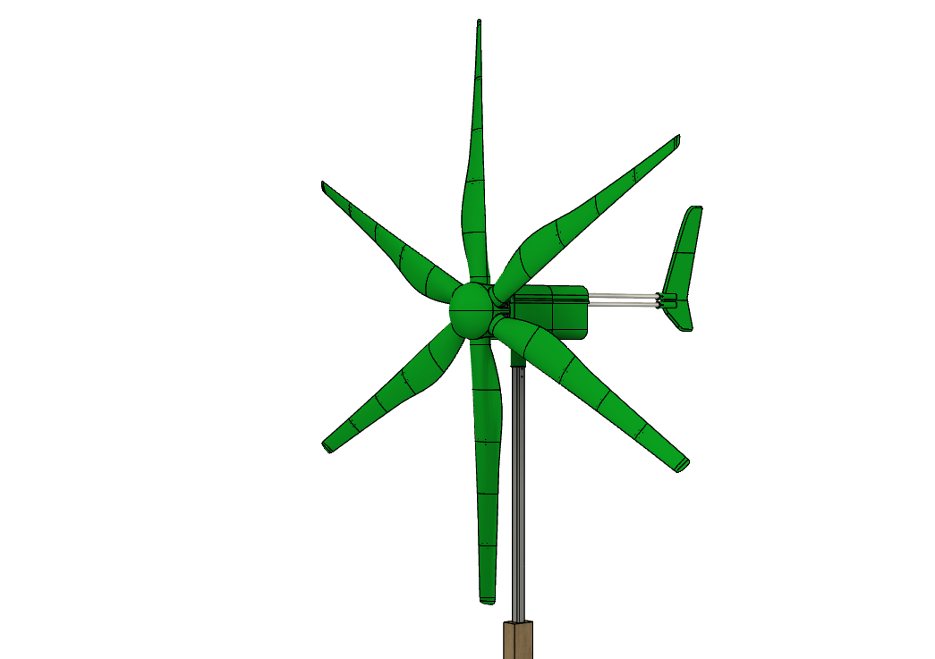 Fully parametric, 6 blades, variable pitch wind turbine (2.7m in diameter) - STEP files included