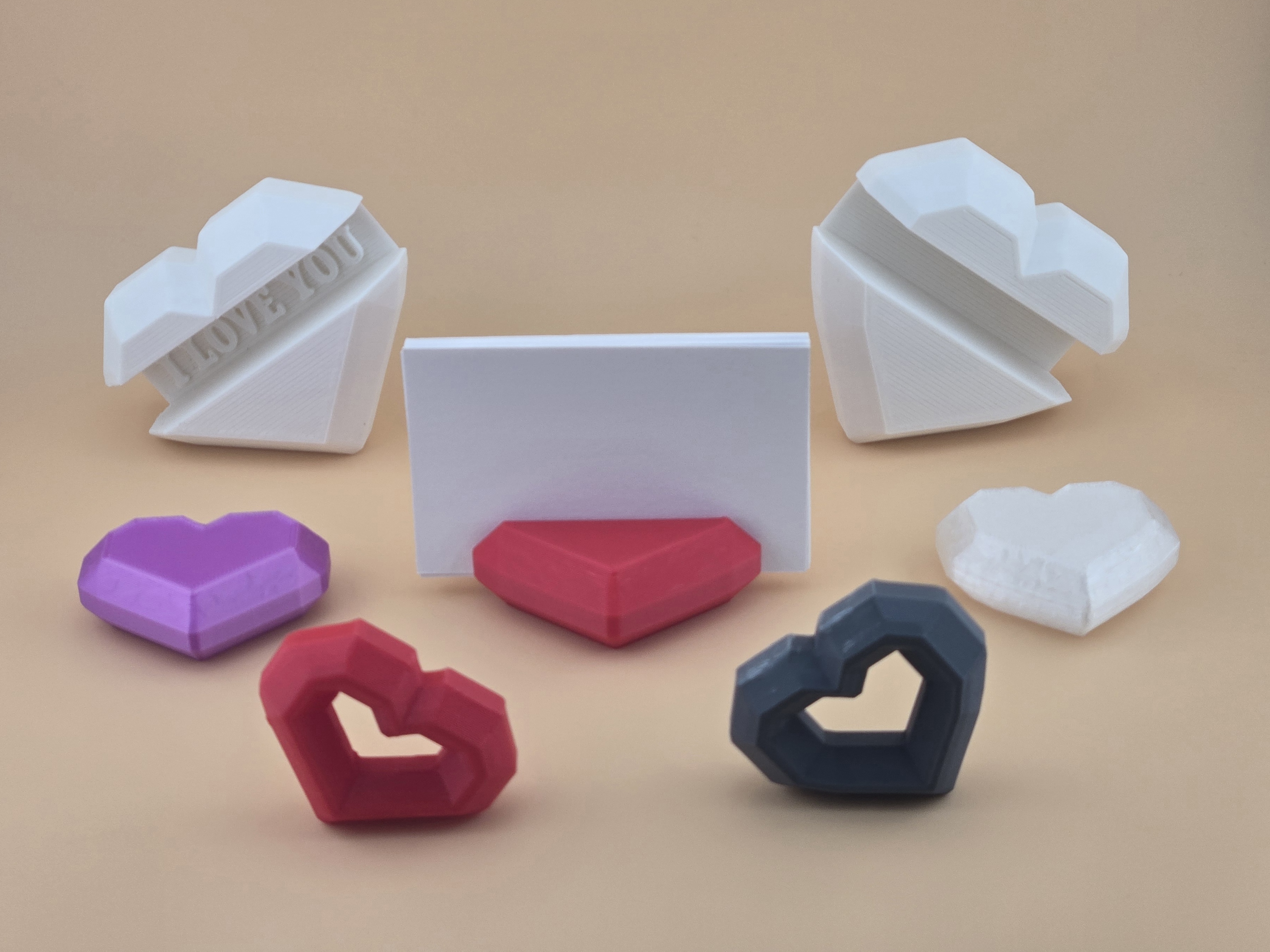 Low Poly Heart Set Holder Stand for Phone Business Cards - Lovely Valentines Day Gift