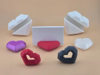 Low Poly Heart Set Holder Stand for Phone Business Cards - Lovely Valentines Day Gift