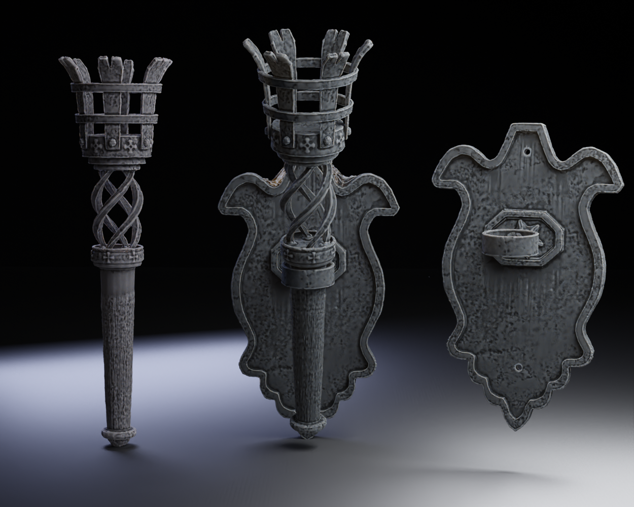 Medieval Torch and Holder : Wall Mount by Peter Farell | Download free ...