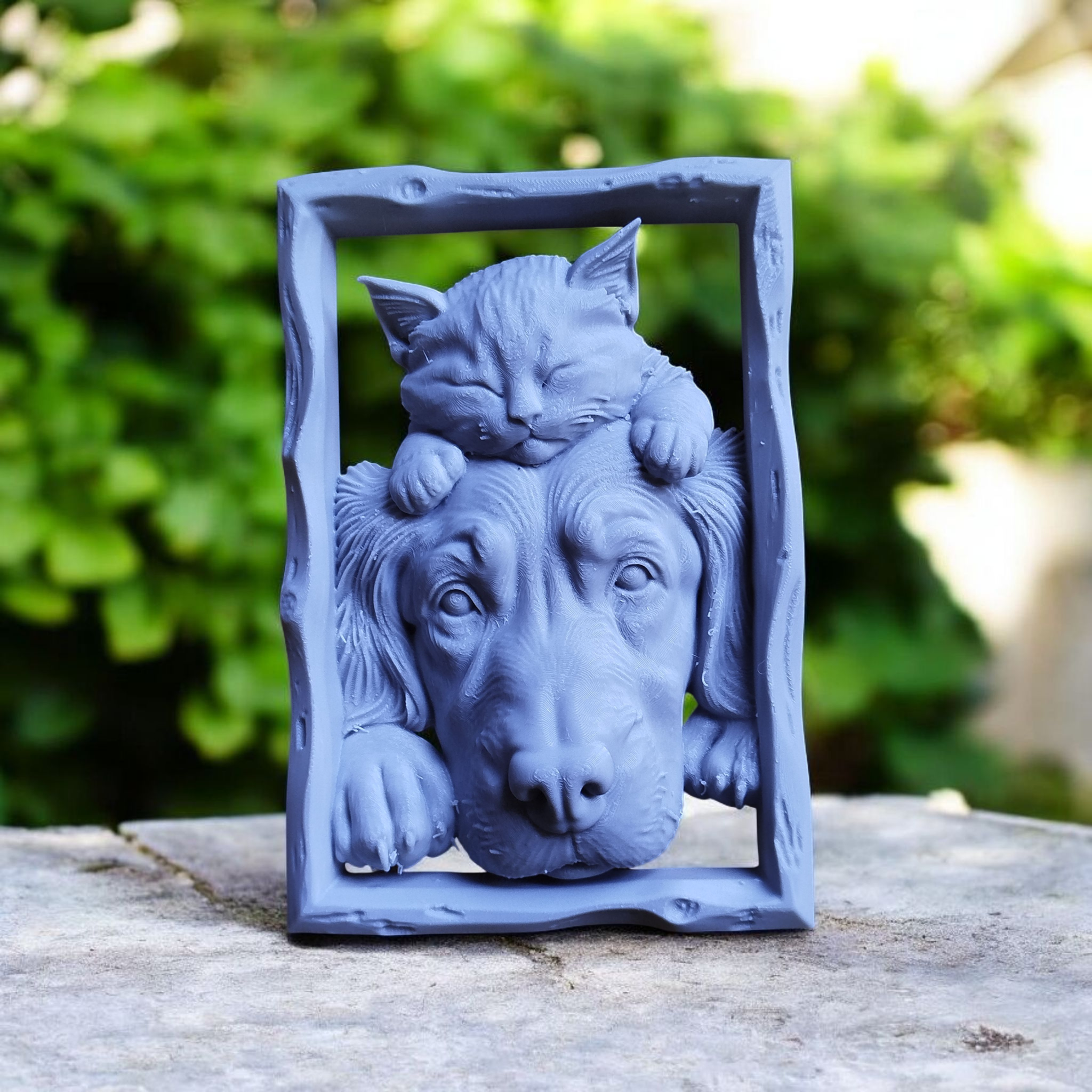 Dog & Cat Harmony – Framed Companion Sculpture