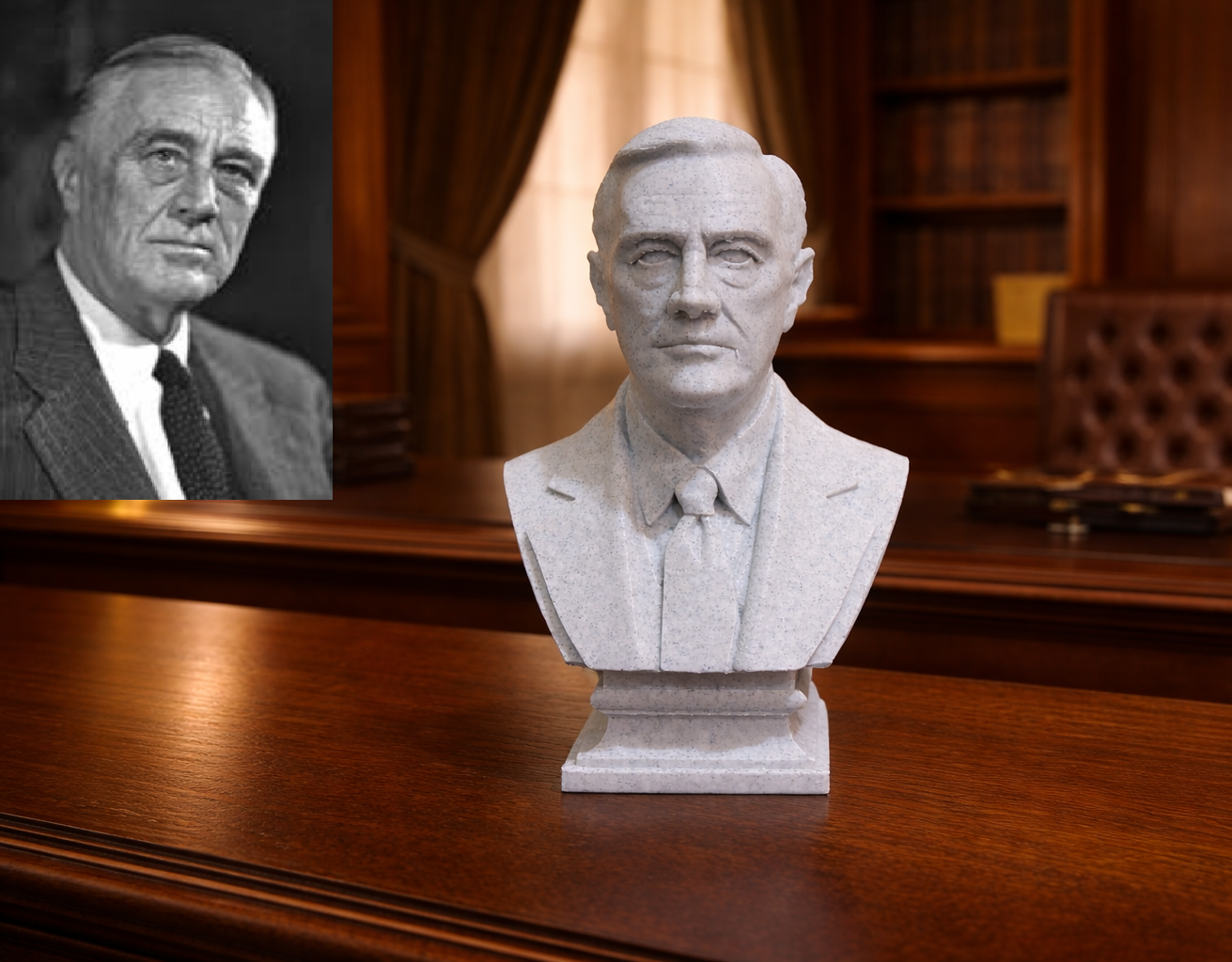 Franklin Delano Roosevelt — Bust 3D model by Julien Mairy