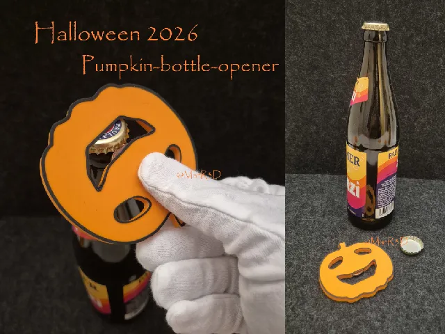 Pumpkin bottle opener Halloween (with insert Coin EU 5Cent-US 5Cent-GB 10 Pence-CZ 5Kc-RU 2Rubel-CN 1Yuan)