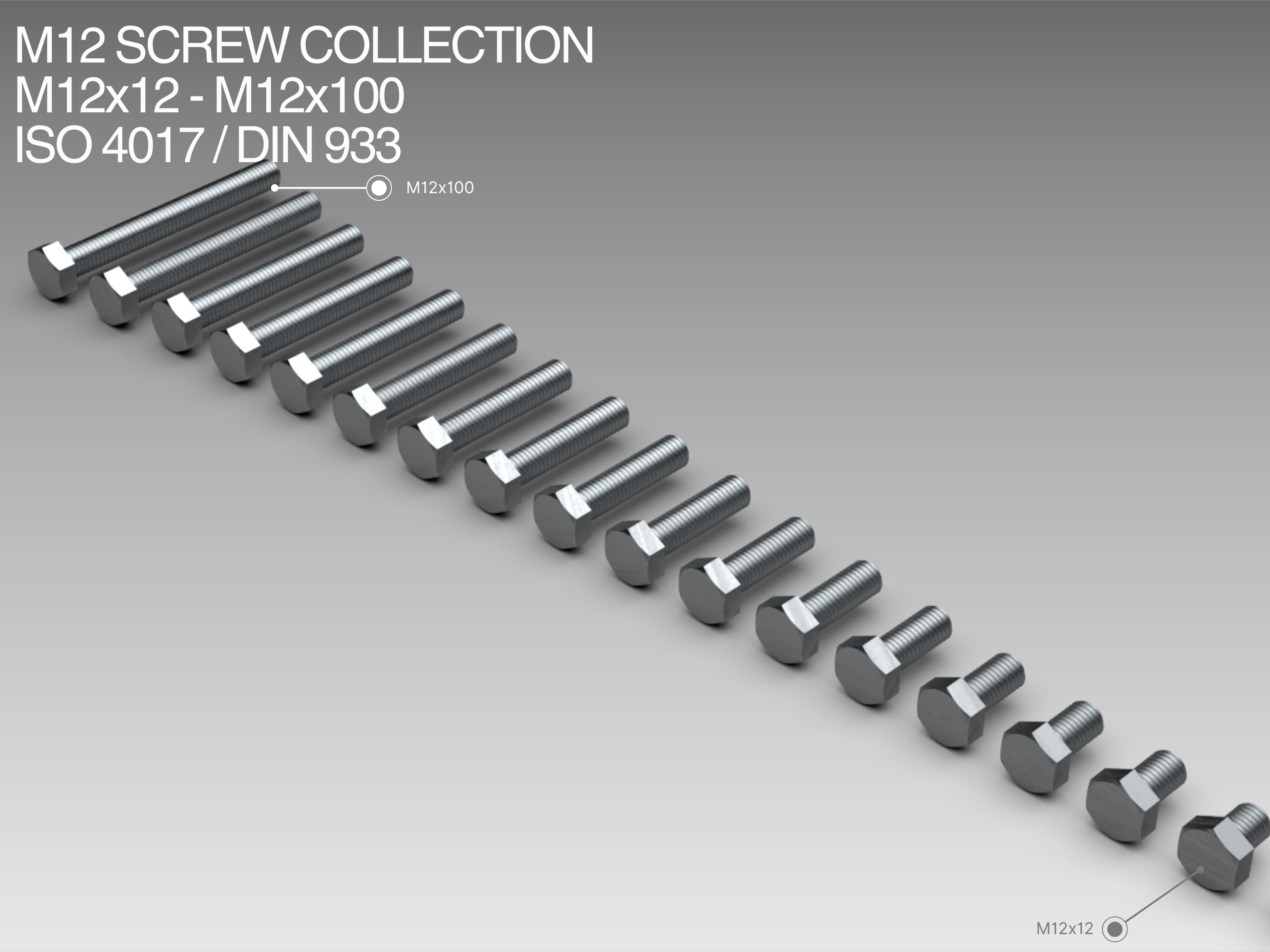 M12 Screw Collection M12x12-M12x100 ISO 4017 / DIN 933