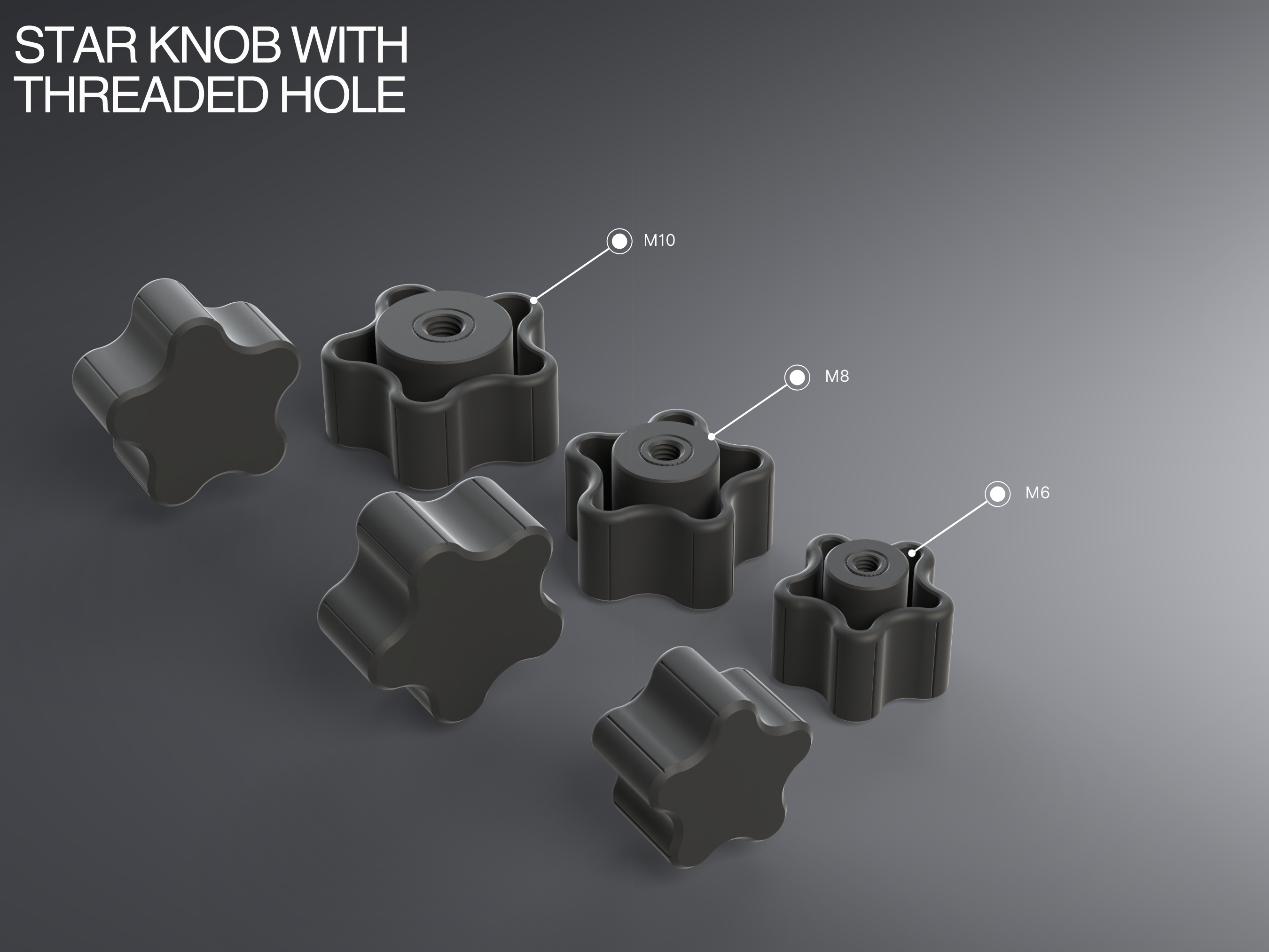 Metric Star Knobs with Threaded Hole