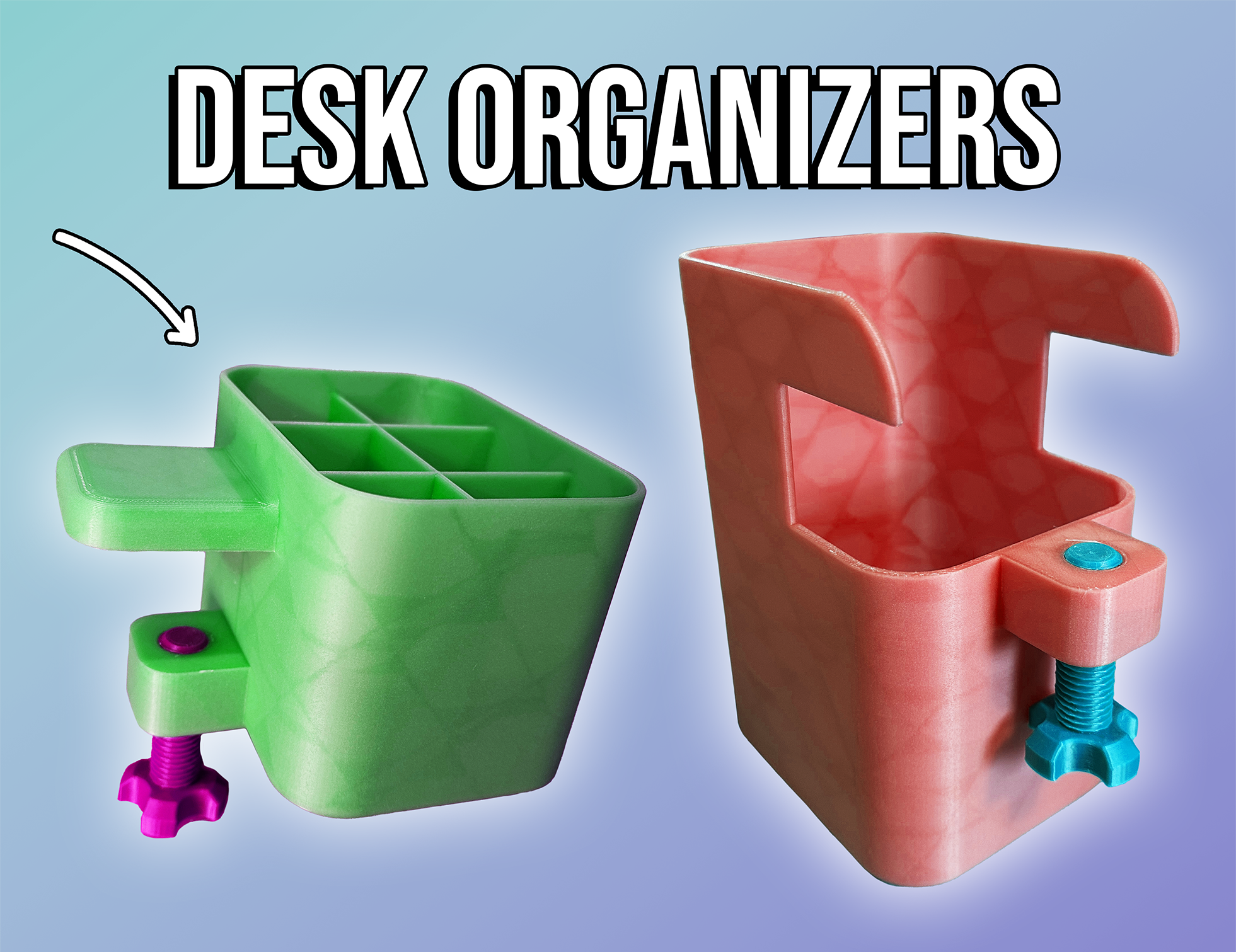 Clamp-on Desk Organizers - Pen Holder & Trash Bin