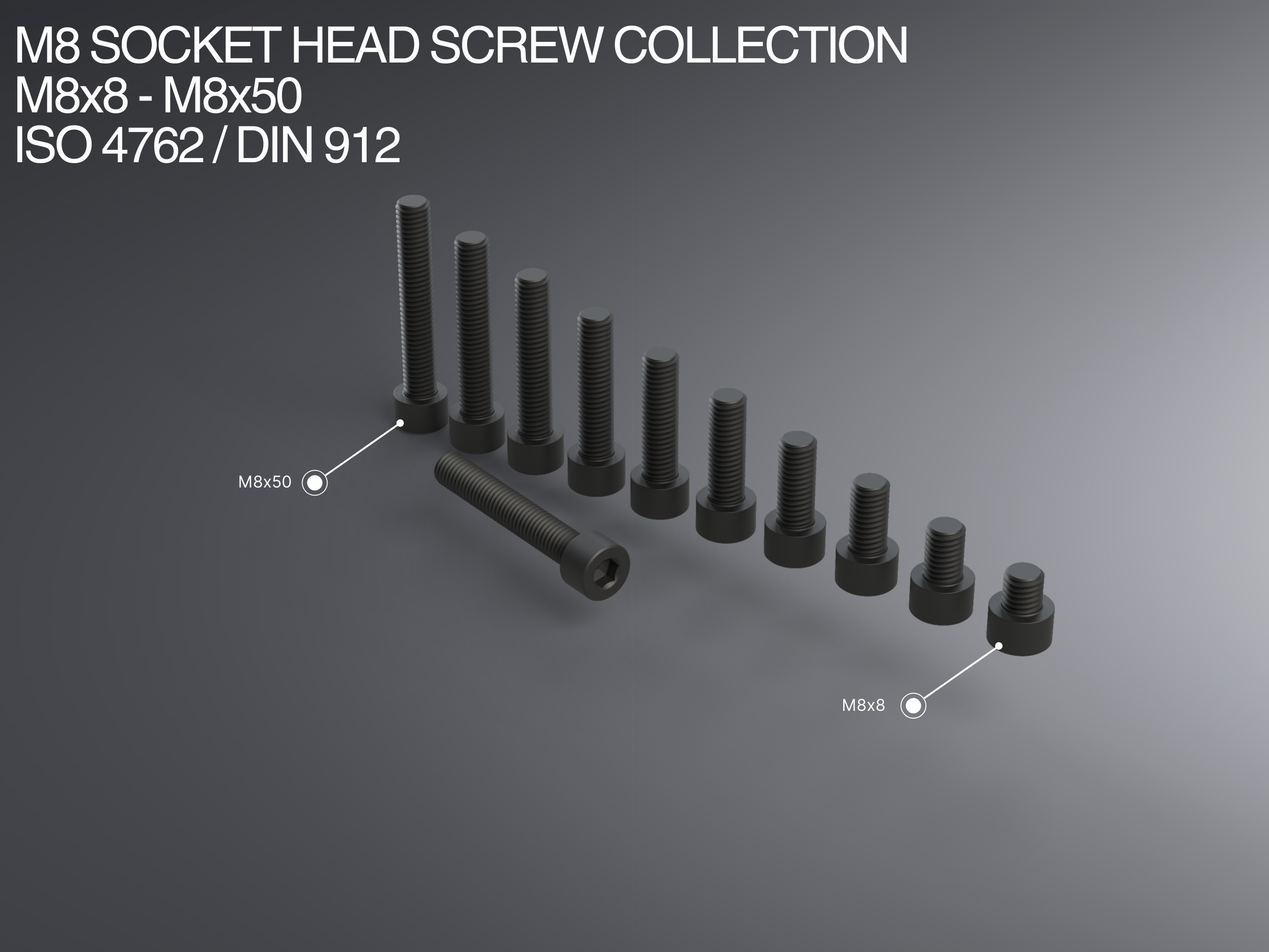 M8 Socket Head Screw Collection M8x8-M8x50 ISO 4762 / DIN 912