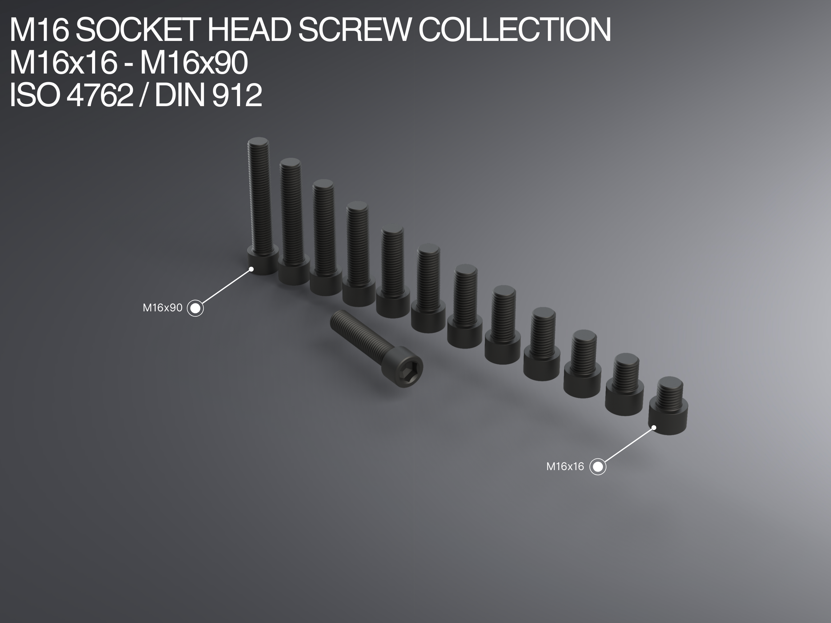 M16 Socket Head Screw Collection M16x16-M16x90 ISO 4762 / DIN 912