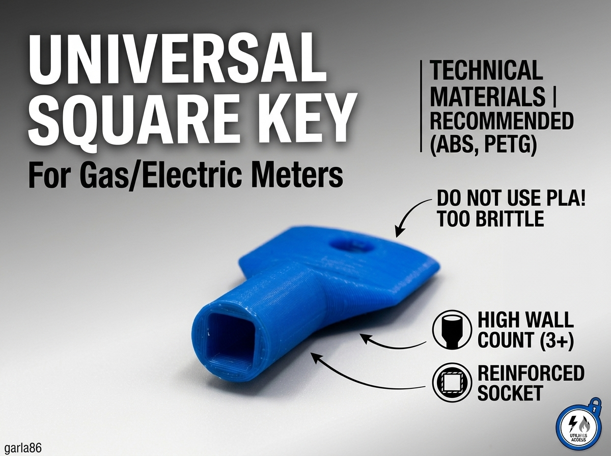 Universal Square Utility Key - For Gas/Electric Meters