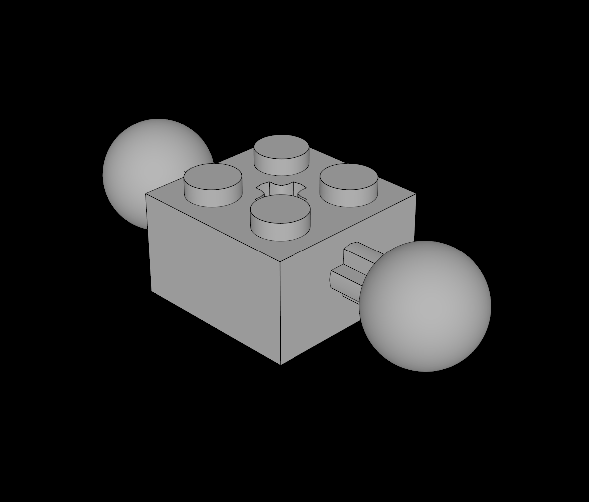 Lego Compatible (17114.dat) Brick  2 x  2 with Two Ball Joints and Axlehole