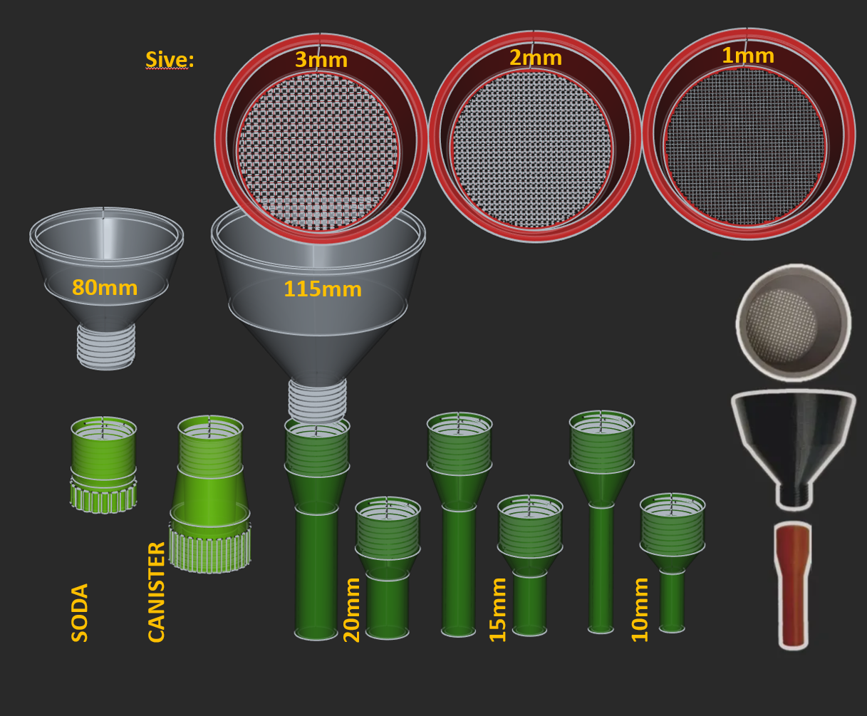2x Universal-Trichter mit Sieb und Aufsätzen - UpDateV4 + Trichter 80mm!