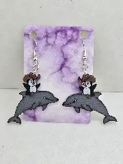 Penguin riding a dolphin Earrings