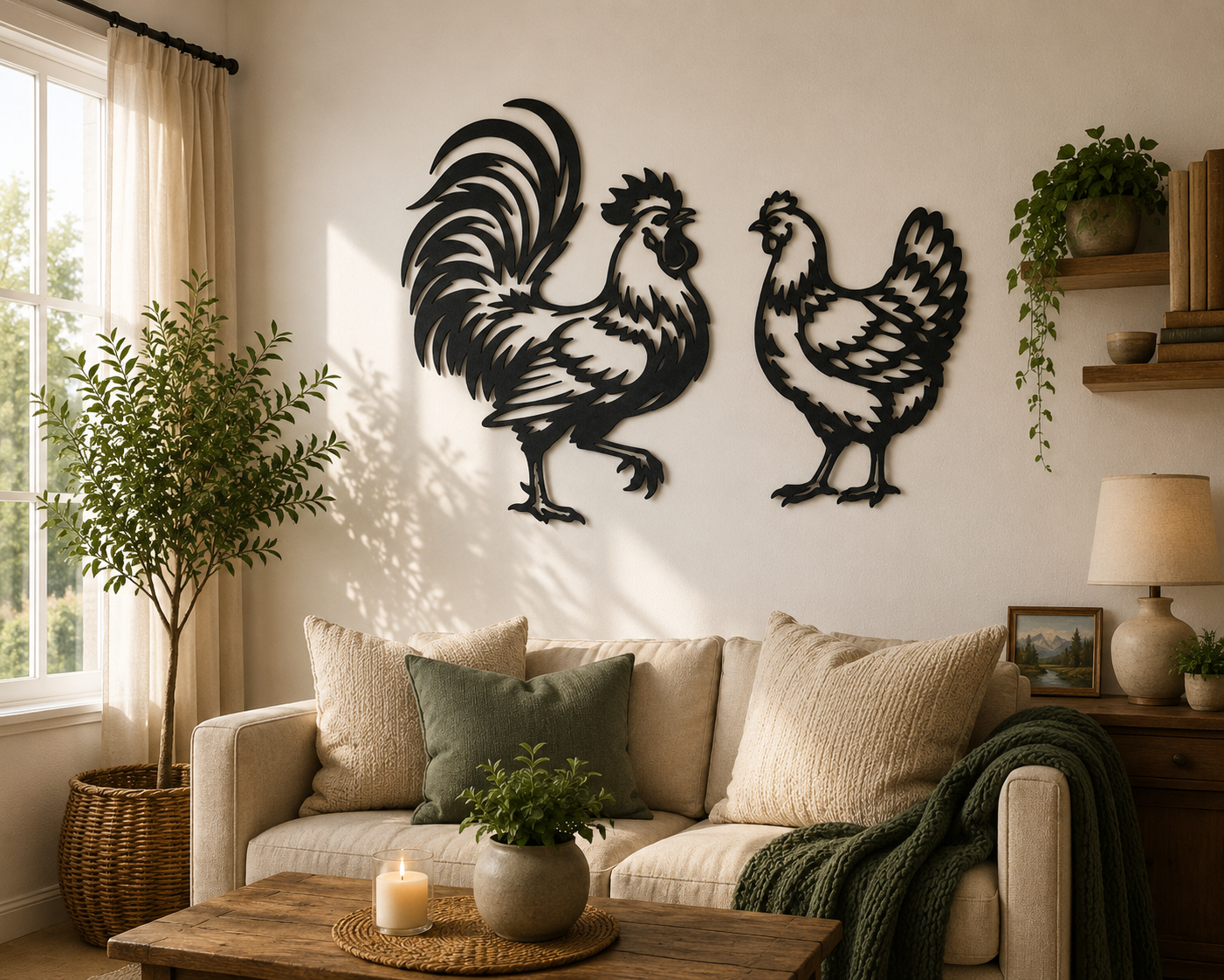 Rooster and Hen 2D Wall Art