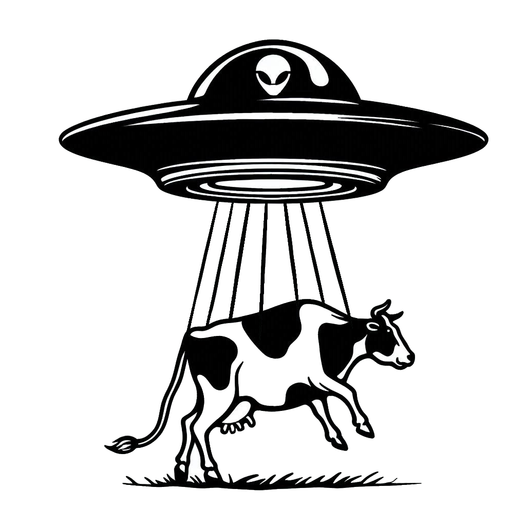 Alien Abducting Cow Line Art