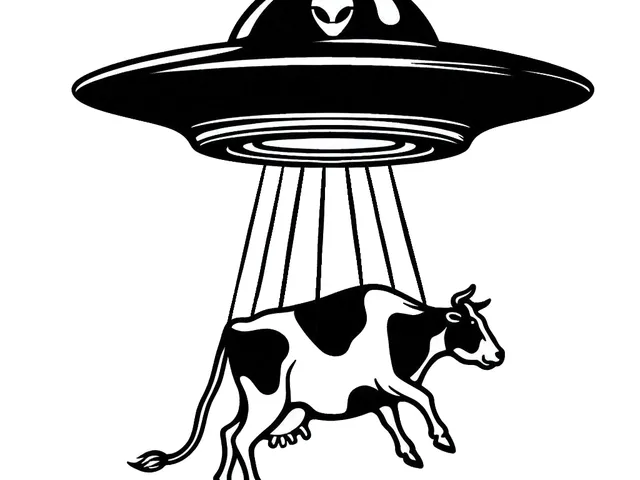Alien Abducting Cow Line Art