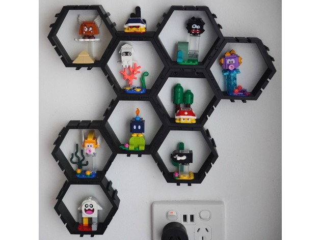 Mario Minifigs Hexagon Display (with wall mounts)