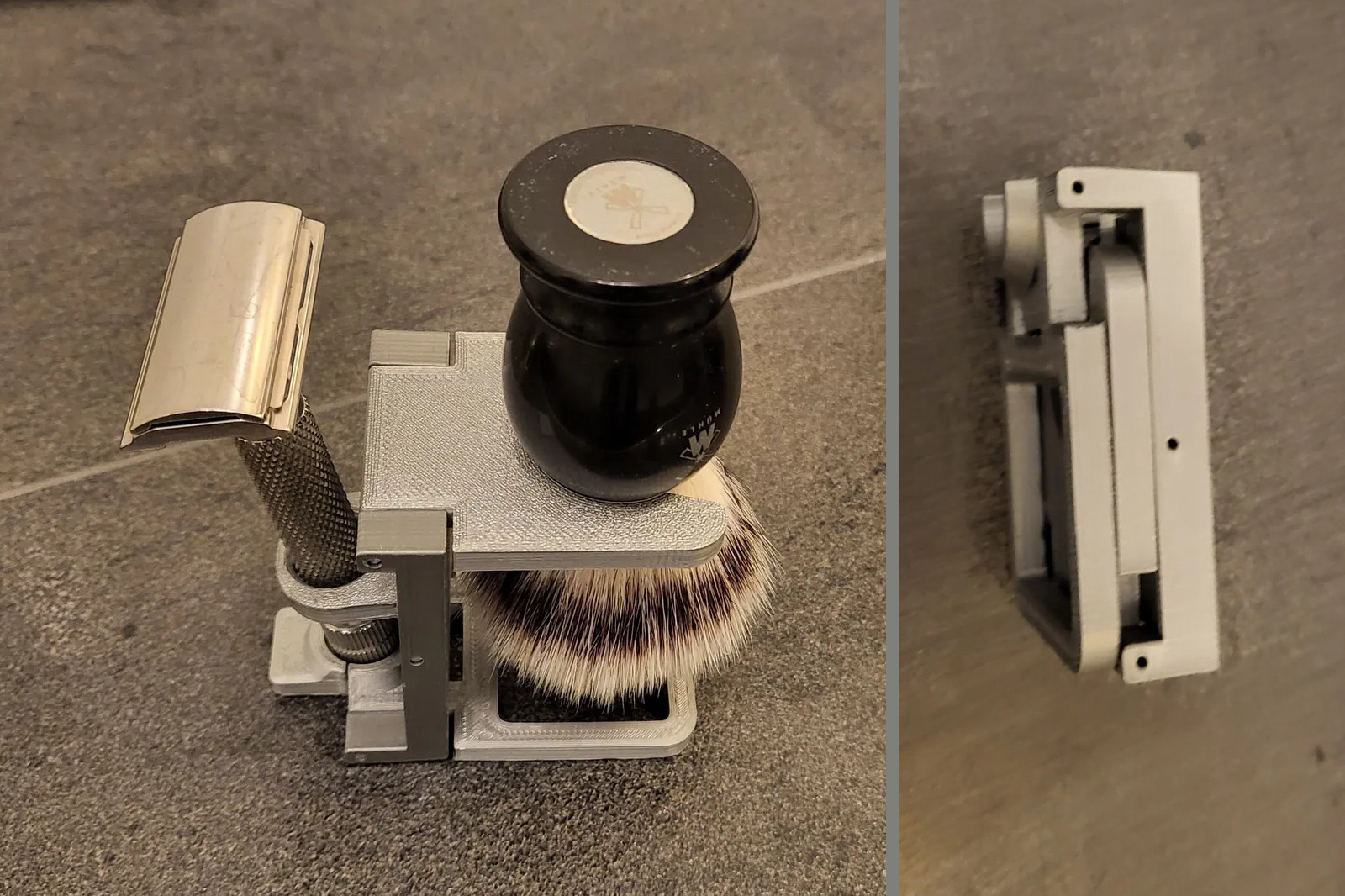 Faltbarer Halter für Rasierhobel und Pinsel / foldable stand for safety razor and shaving brush