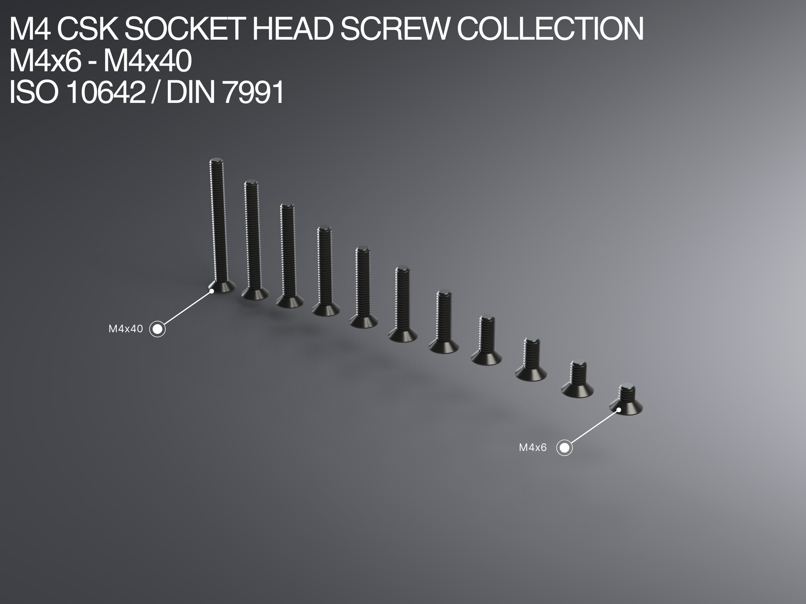 M4 CSK Socket Head Screw Collection M4x6-M4x40 ISO 10642 / DIN 7991