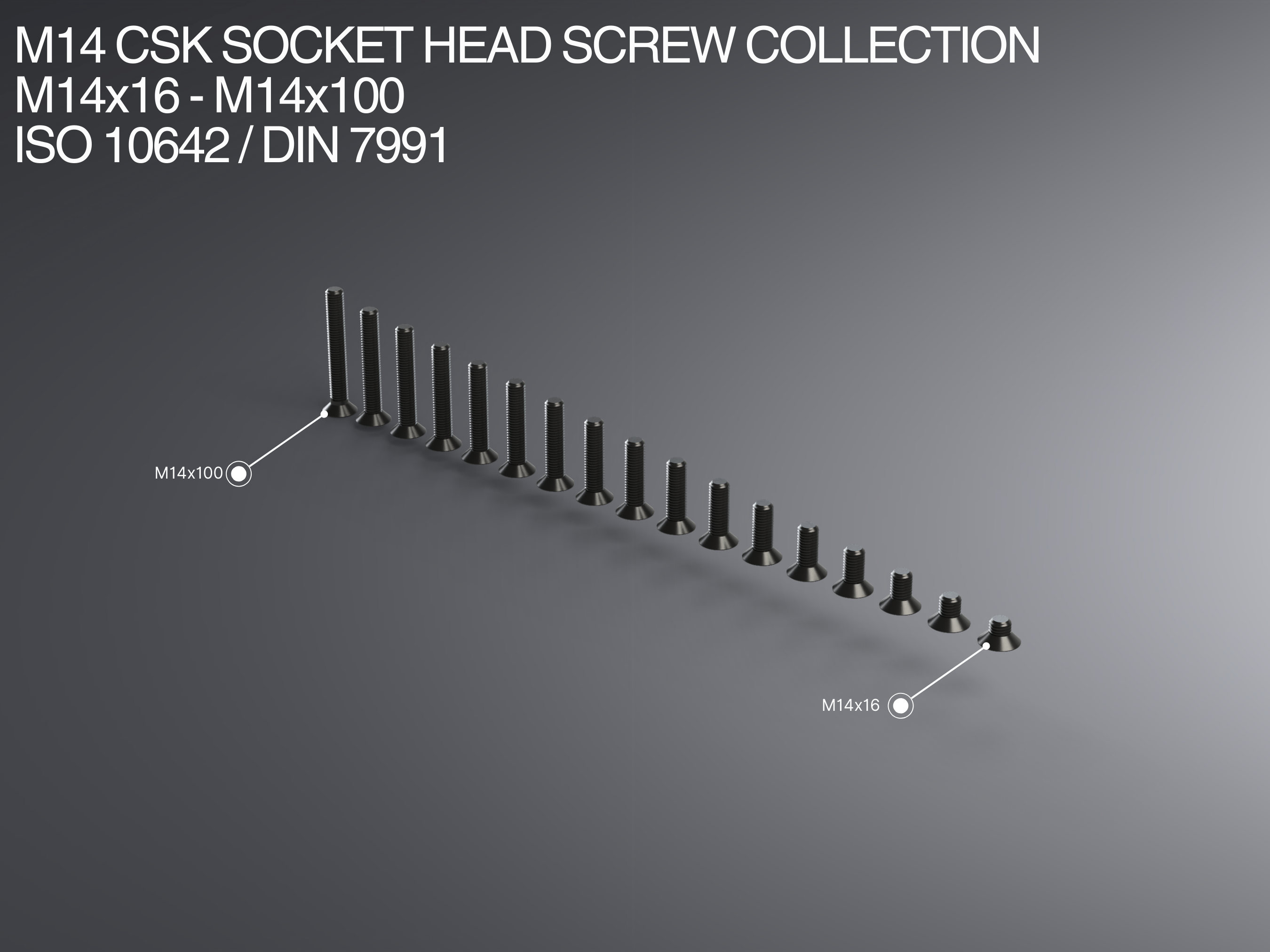 M14 CSK Socket Head Screw Collection M14x16-M10x100 ISO 10642 / DIN 7991